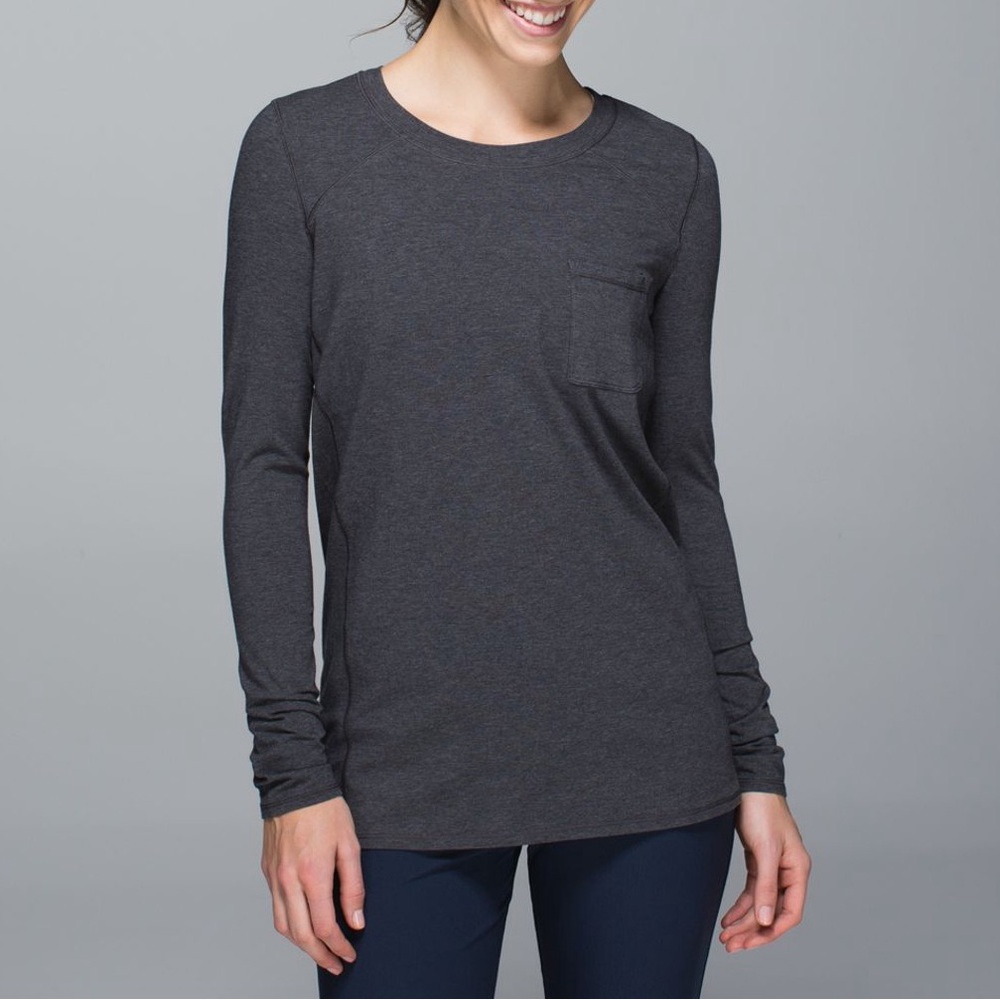 Lululemon Athletica Find Your Zen Long Sleeve Heathered Black Grey Top Size 8